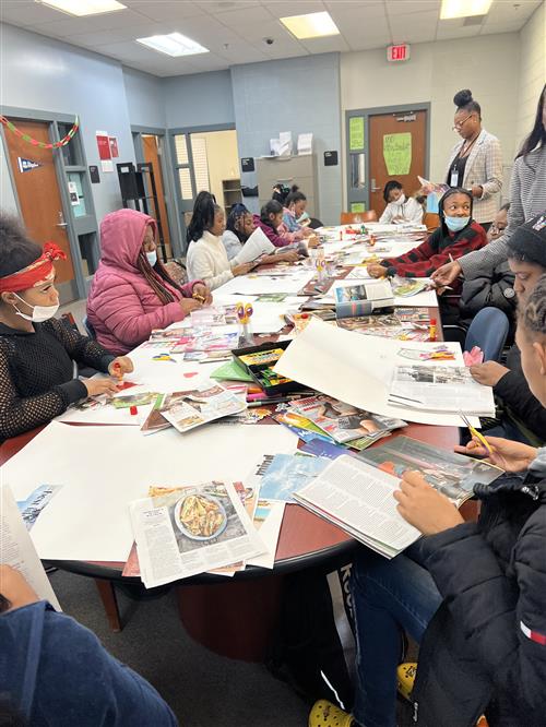 Students working on their vision boards.